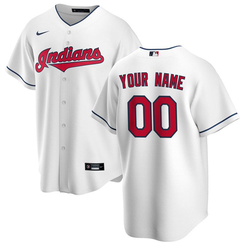 2020 MLB Men Cleveland Indians Nike White Home 2020 Replica Custom Jersey 1